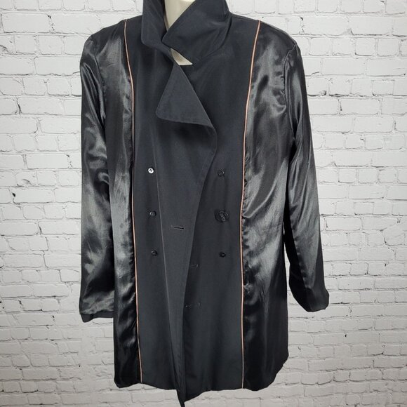 Calvin Klein Black Double Breasted Buttoned Rain Coat Jacket Peacoat Large L - Picture 6 of 16